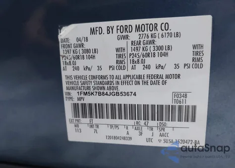 2018 Ford Explorer z USA, uszkodzony, nr VIN 1FM5K7B84JGB53674